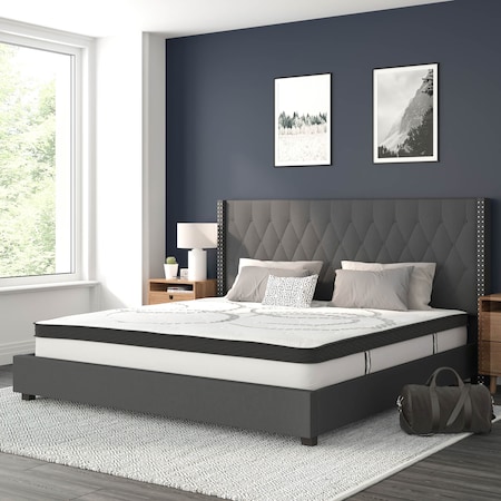 Flash Furniture King Size Dark Gray Fabric Platform Bed & Mattress HG-BM10-48-GG